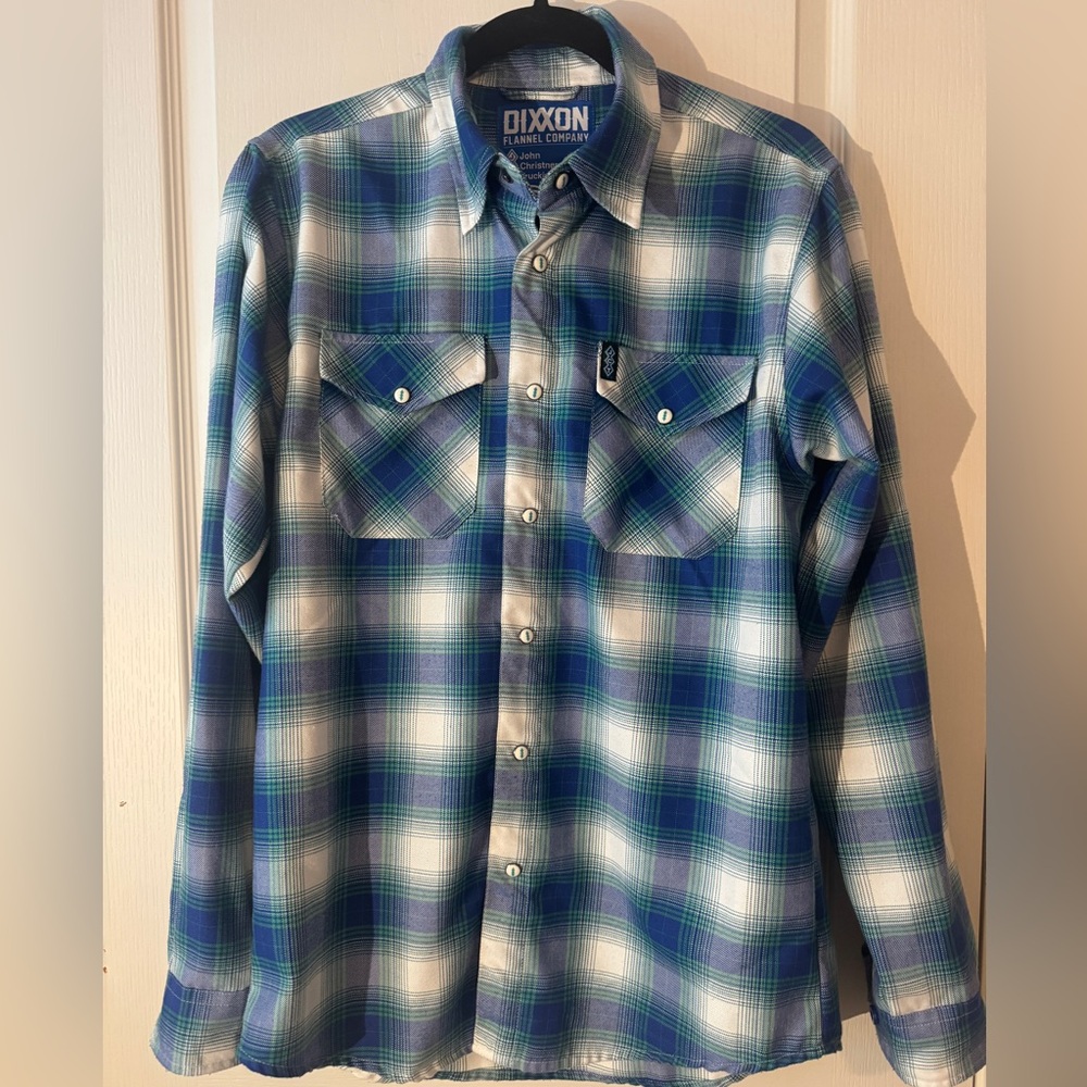 DIXXON FLANNEL / JOHN CHRISTNER TRUCKING Plaid L Shirt -  Blue Plaid Snap Size S
